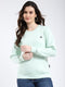Women Green Solid Round Neck Full Sleeve Sweatshirt