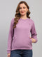 Women Purple Solid Round Neck Full Sleeve Sweatshirt