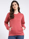 Women Orange Solid Round Neck Full Sleeve Sweatshirt