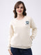 Women Cream Printed Round Neck Full Sleeve Sweatshirt