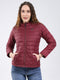 Women Maroon Solid Collar Full Sleeve Jacket