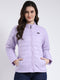 Women Purple Solid Mock Neck Full Sleeve Jacket
