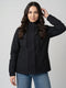 Women Black Printed Hooded Full Sleeve Jacket