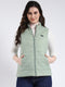 Women Green & Pink Solid Mock Neck Sleeveless Jacket