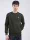 Men Olive Solid Round Neck Full Sleeve Sweatshirt