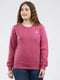 Women Rose Pink Solid Round Neck Full Sleeve Sweatshirt