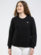 Women Black Solid Round Neck Full Sleeve Sweatshirt