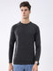 Men Charcoal Solid Round Neck Full Sleeve Pullover