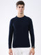 Men Navy Blue Solid Round Neck Full Sleeve Pullover