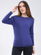 Women Blue Solid Round Neck Full Sleeve Pullover