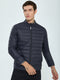 Men Navy Blue Solid Mock Neck Full Sleeve Puffer Jacket