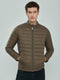 Men Taupe Solid Mock Neck Full Sleeve Puffer Jacket