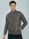 Men Grey Solid Mock Neck Full Sleeve Puffer Jacket