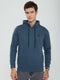 Men Blue Solid Hooded Full Sleeve Sweatshirt
