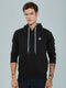 Men Black Solid Hooded Full Sleeve Sweatshirt