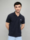 Men Navy Blue Solid Collar Half Sleeve T-Shirt