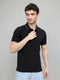 Men Black Self Design Collar Half Sleeve T-Shirt