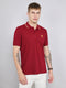 Men Maroon Self Design Collar Half Sleeve T-Shirt
