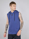 Men Blue Solid Hooded Sleeveless T-Shirt