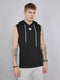 Men Black Solid Hooded Sleeveless T-Shirt