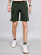 Men Olive Solid Regular Fit Shorts