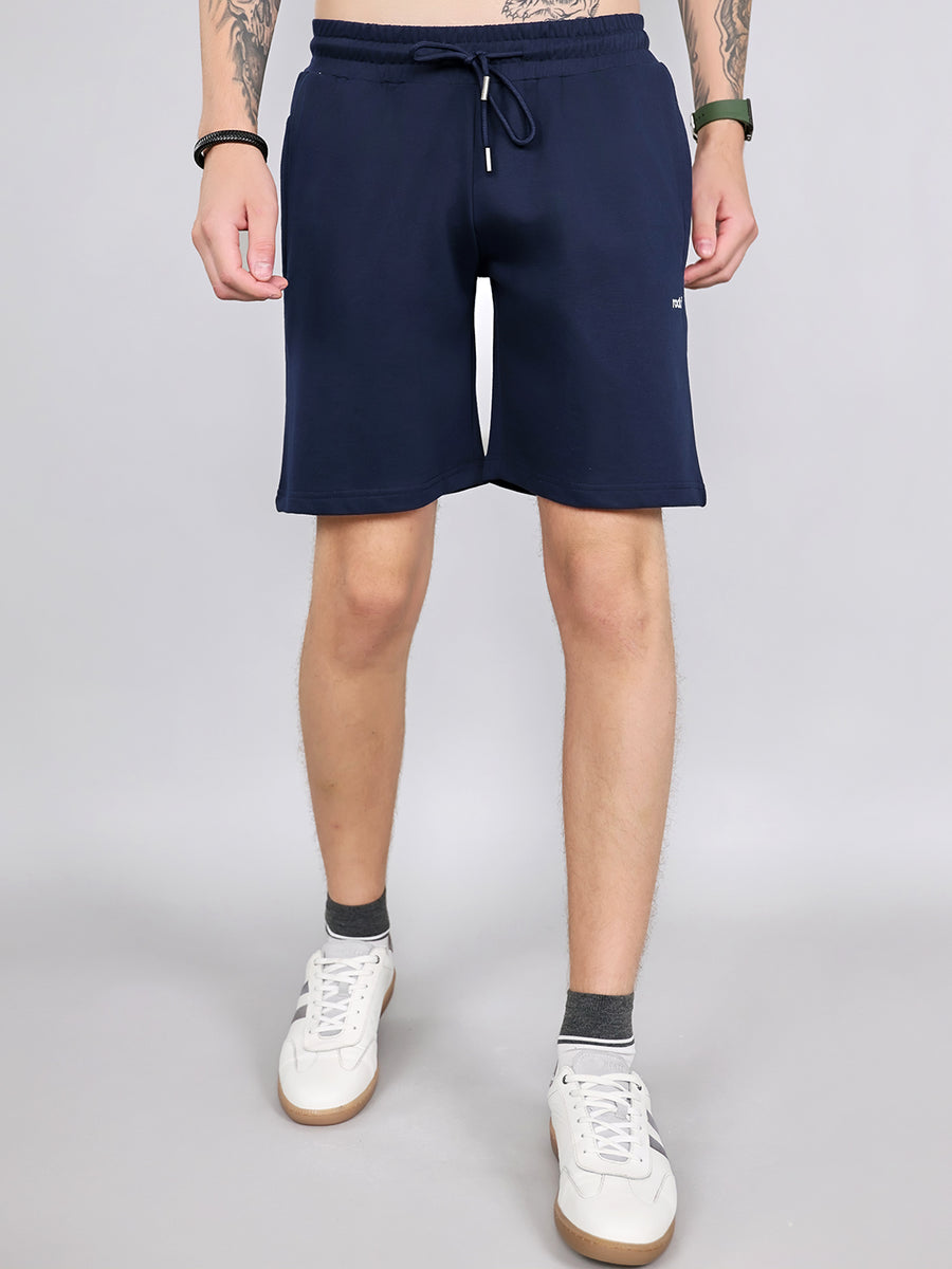 Men Navy Blue Solid Regular Fit Shorts