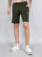 Men Olive Solid Regular Fit Shorts