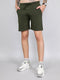 Men Olive Solid Regular Fit Shorts
