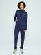 Men Navy Blue Solid Mandarin Collar Full Sleeve Winter Tracksuit
