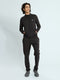 Men Black Solid Mandarin Collar Full Sleeve Winter Tracksuit