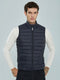 Men Navy Blue Solid Collar Sleeveless Puffer Jacket