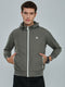 Men Grey Solid Hooded Full Sleeve Bomber Jacket