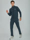 Men Teal Blue Solid Turtle Neck Full Sleeve Winter Tracksuit