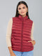 Women Maroon Solid Mock Neck Sleeveless Puffer Jacket