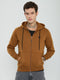 Men Tan Solid Hooded Full Sleeve Sweatshirt