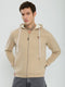 Men Beige Solid Hooded Full Sleeve Sweatshirt