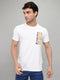 Men White Printed Round Neck Half Sleeve T-Shirt