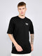 Men Black Printed Round Neck Drop Shoulder Half Sleeve T-Shirt