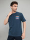 Men Dark Blue Back Printed Round Neck Half Sleeve T-Shirt