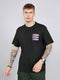 Men Black Printed Round Neck Drop Shoulder Half Sleeve T-Shirt