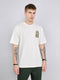 Men Off White Printed Round Neck Drop Shoulder Half Sleeve T-Shirt