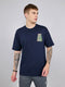 Men Navy Blue Printed Round Neck Drop Shoulder Half Sleeve T-Shirt