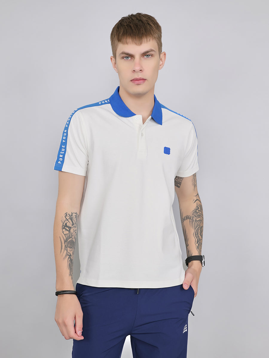 Men White Solid Collar Half Sleeve T-Shirt