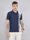 Men Navy Blue Printed Collar Half Sleeve T-Shirt
