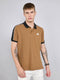 Men Camel Brown Self Design Collar Half Sleeve T-Shirt