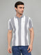 Men Grey & White Stripe Collar Half Sleeve T-Shirt
