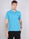 Men Blue Jacquard Collar Half Sleeve T-Shirt