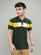 Men Olive Colourblocked Collar Half Sleeve T-Shirt