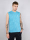 Men Blue Jacquard Round Neck Sleeveless T-Shirt