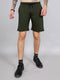 Men Olive Solid Regular Fit Shorts